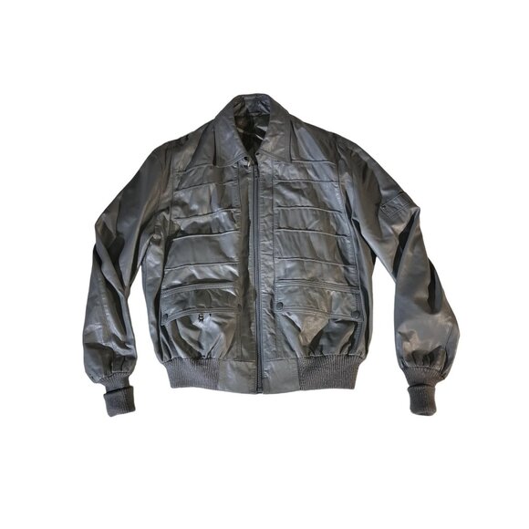 Etienne Aigner Women's Vintage Gray Leather Bomber Jacket - Picture 1 of 9